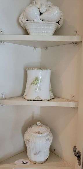 Vintage Italian Blanc be Chine Creamware Fruit Basket, Versailles Biscuit Barrel, Mt Napy Biscuit Jar image