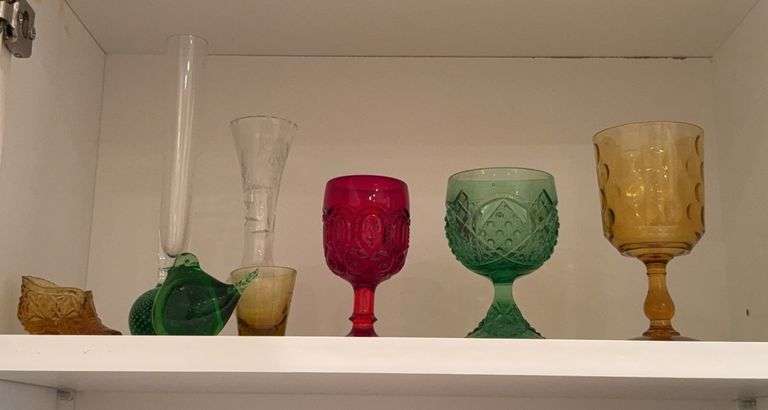 Lot of colored & clear glassware image
