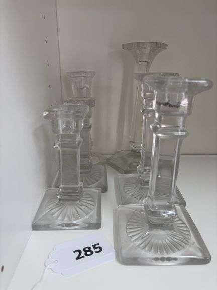 6 vintage glass candle sticks image