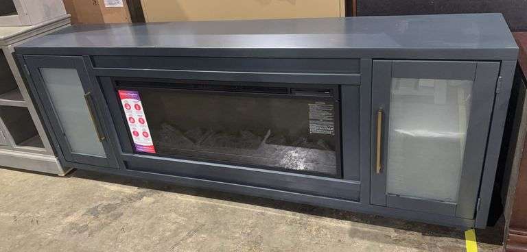 84” Navy fireplace console w/4 doors image