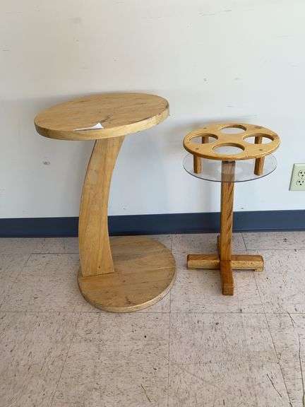 2 home made tables, off set side table and drink holder table image