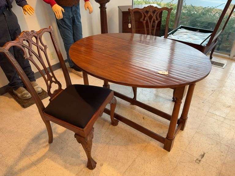 Drop leaf table w/ 2 claw & ball feet carved chairs image