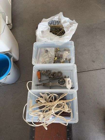 Meat grinder, extension cords, lamp parts image