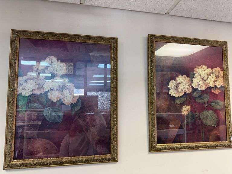 Pair of large gold framed pictures 25” x 31” image