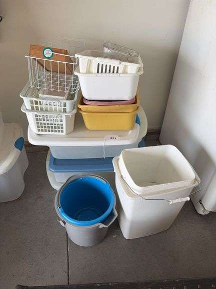 Plastic buckets, tubs, baskets image