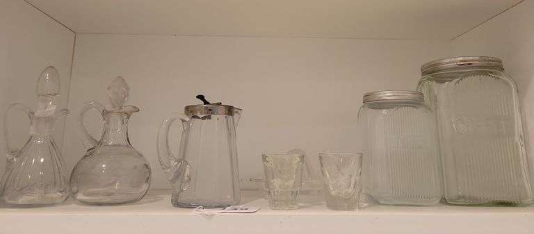 Clear Glass Cruettes, Canisters, Shot Glasses, Juicer, Syrup Decanter image