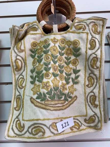 4 - Kashmiri handbags with crewel decoration, yellow, tan and green floral image