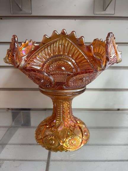 2 pc Orange Carnival Pedestal Bowl image