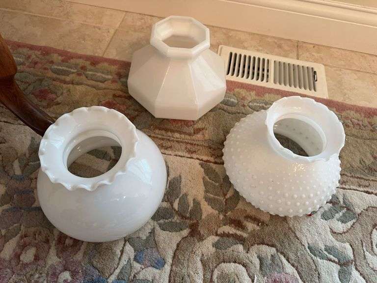 3 milk glass lamp shades one with hobnail pattern image