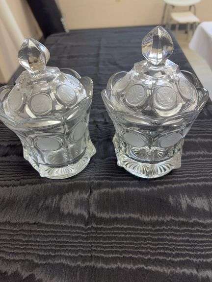 2 Fostoria covered coin glass candy dishes image