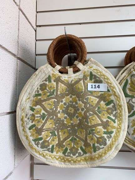 7 - Kashmiri handbags with crewel decoration, yellow and brown floral image