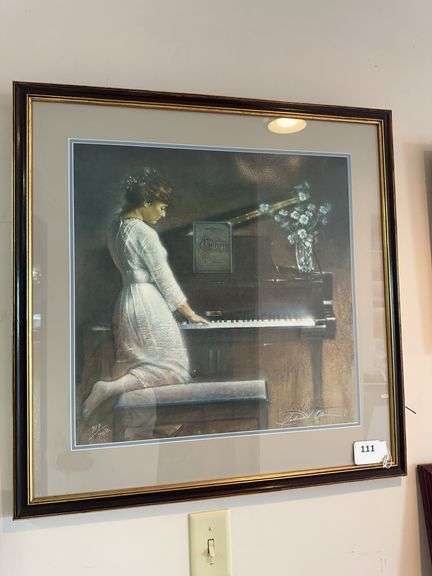 Large piano and woman picture 28.75” w x 29” tall image