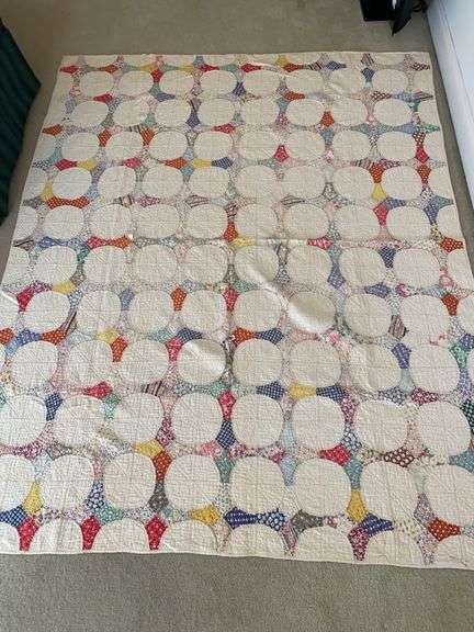 Vintage antique quilt “Snowball”pattern 62” x 80”, worn image