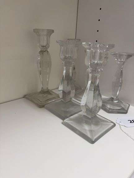 6 vintage glass candle sticks image