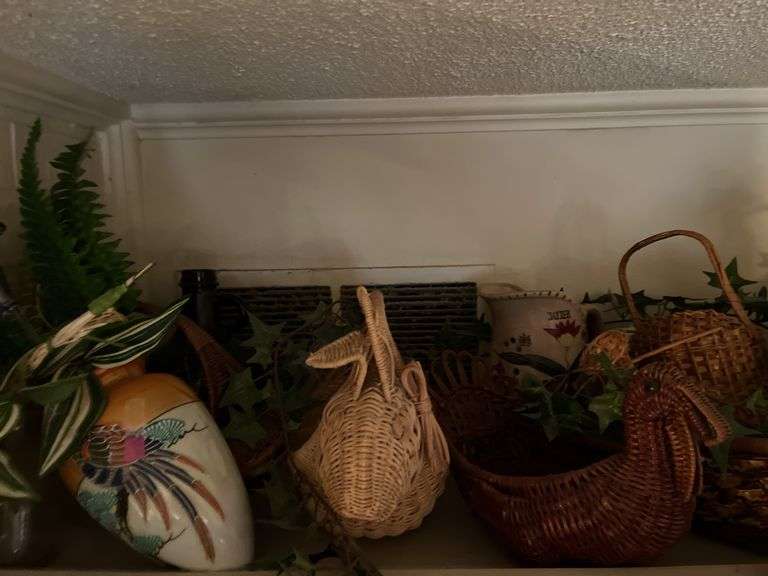Chicken canister, wicker chickens, rooster figures