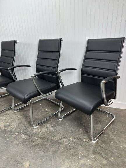 4 High Quality Black Leather and Chrome arm chairs
