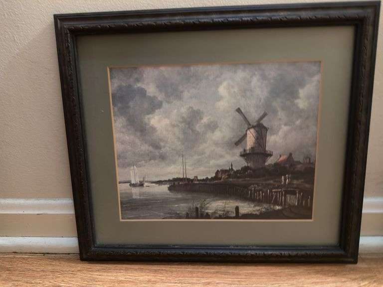 3 prints of windmills. 2 framed. 26” x 22”.  15” x 7”.  Unframed l 20” x 16”