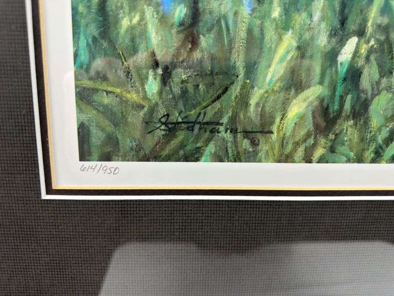 2 Prints by Michael Stidham (1954), titled "Four Permit fish in shallows” and Tarpon