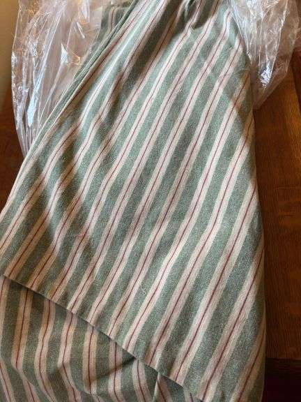 3 banquet size white handmade table skirts ( beautiful ) 1 green striped table skirt banquet size