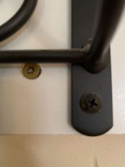 Longaberger metal wall shelf (bring star and Phillips screwdriver to dismantle) 32”w x 9”d x 11”h, excludes contents on top