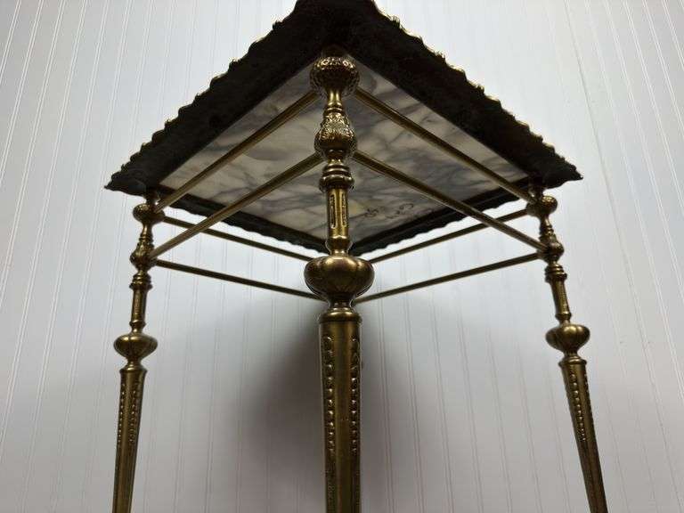 Heavy Brass Side Table with Marble top