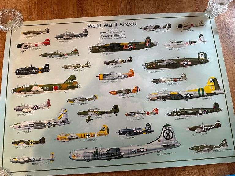 2 framed prints & 3 posters of aircrafts  29” x 21”.  34” x 14”