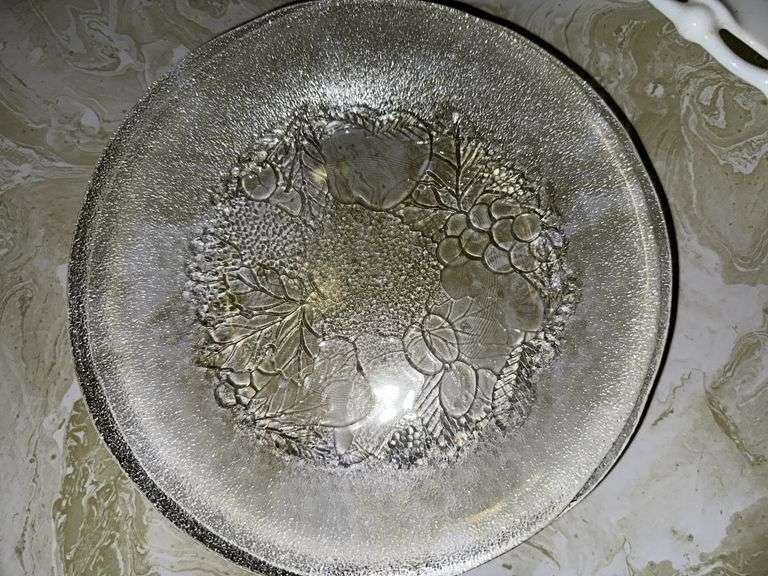 Milk glass lace edge large plate, 4 milk glass salad plates, 13 glass salad plates