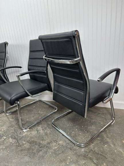 4 High Quality Black Leather and Chrome arm chairs