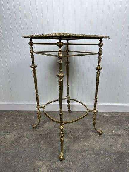 Heavy Brass Side Table with Marble top
