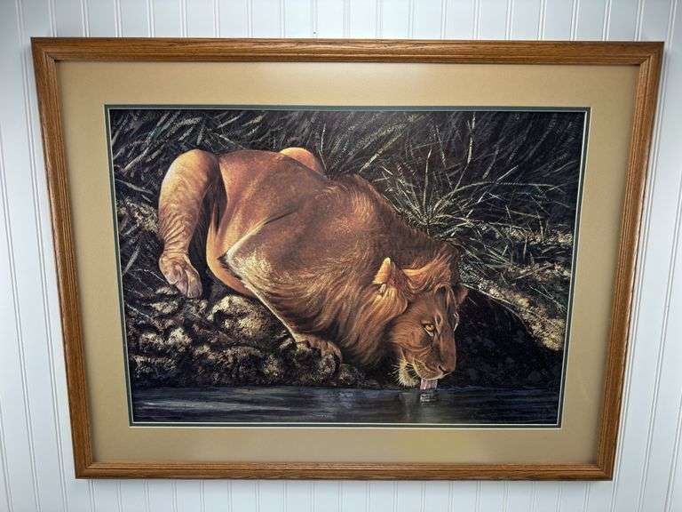 “Lazy Afternoon” by Alan Hunt, Lion by Barnett, cheetah by Harry Antes