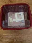 Longaberger 2 baskets, small storage solutions 11”w x 10”d x 5.5”h, picnic tote (no lid) 10”sq x 8”h