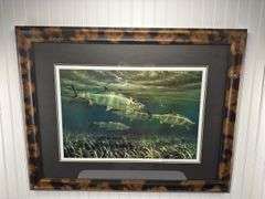 2 Prints by Michael Stidham (1954), titled "Four Permit fish in shallows” and Tarpon
