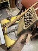 Type tray, brace & bits, meat grinder, block w/ no blade, cast iron lid, shaver, 2 chairs