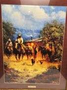 Framed G.Harvey “Texas Cowboys” (glass cracked) and “Ranger Outpost” prints