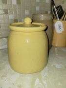 Longaberger Crock (burgundy and yellow), Yellow Crock w/lid, Crock