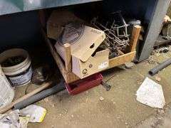 Contents of Work bench & contents (excluding saw sharpener)