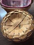 Longaberger classic Knick knack  basket with burgundy liner and protector ,dated 2004. Button basket with 3 way divided protector dated 2004.