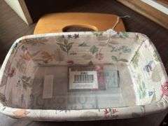 Classic long tissue box with botanical gardens liner and protector dated 2002.