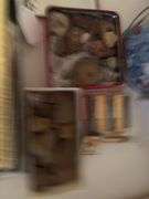 Misc rocks, mini binoculars, kettle, tin, pink crystal