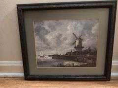 3 prints of windmills. 2 framed. 26” x 22”.  15” x 7”.  Unframed l 20” x 16”