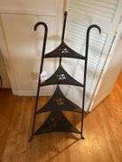 Metal stand for baskets, plates or pans, excludes all contents 20”w x 41”h