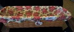 Classic longaberger window box with geranium liner , tie on and protector . Dated 2002.