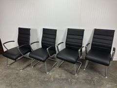 4 High Quality Black Leather and Chrome arm chairs