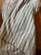 3 banquet size white handmade table skirts ( beautiful ) 1 green striped table skirt banquet size