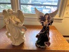 Shelf of misc Christmas items: angels by Home Interior