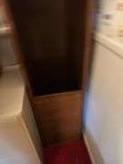 3 CD changer plus 2 speakers wooden cabinet 46” h x 13” w x 12” d , record holder and records and cassettes