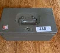 Metal box, keys, metals, dice, patch, etc