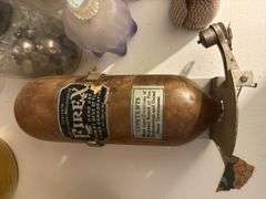 Football Beam bottle, vintage Firex fire extinguisher, milkglass vases, PartyLite candleholders, misc