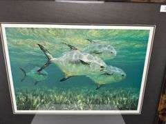 2 Prints by Michael Stidham (1954), titled "Four Permit fish in shallows” and Tarpon