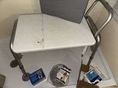 Shower seat, blood pressure cuff, stockings, thumb support, cushion